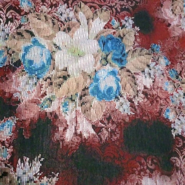 Blue Rose Rust Brown Base Print On French Rayon-FRPS04