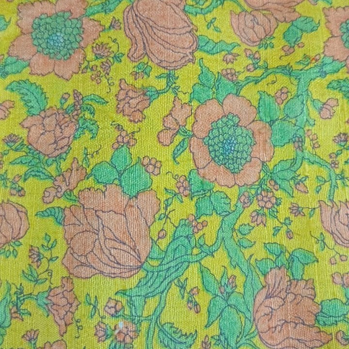 Yellow Base Garden Print on Dupion Silk