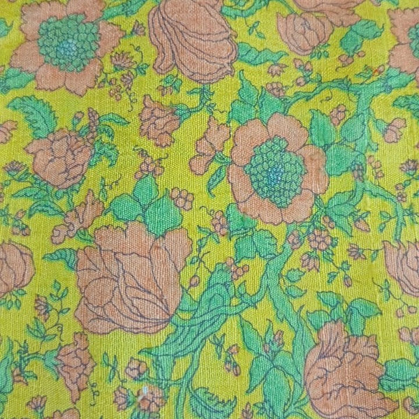 Yellow Base Garden Print on Dupion Silk