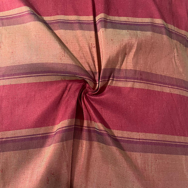 Raw Silk Dupion Red, Rust & Green-Stripes