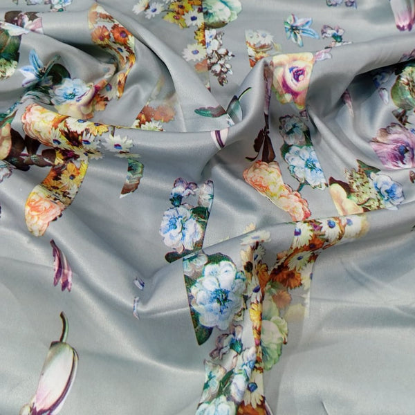 Stripe Floral Print On Dutchess Satin DSPS13