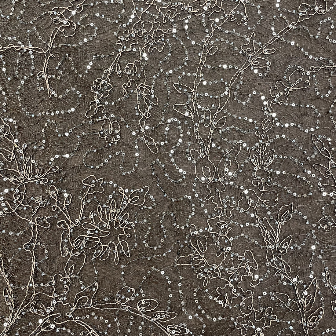 Brown Corded Sequins French Lace