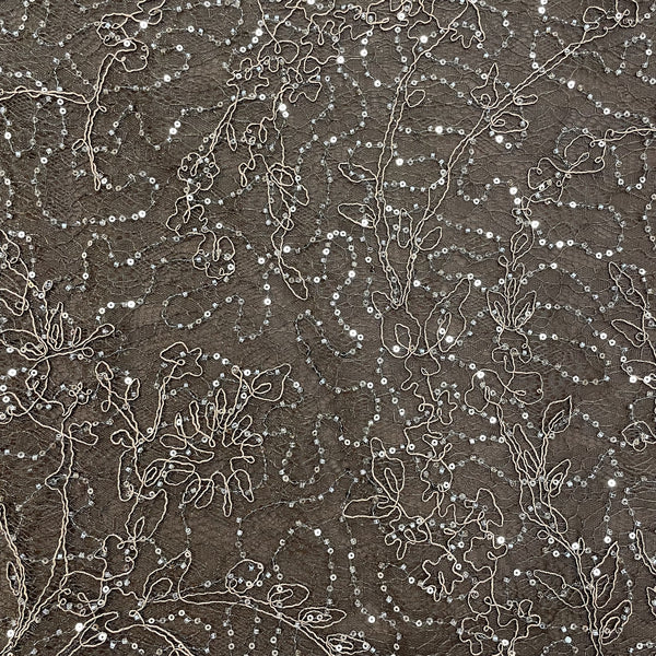 Brown Corded Sequins French Lace