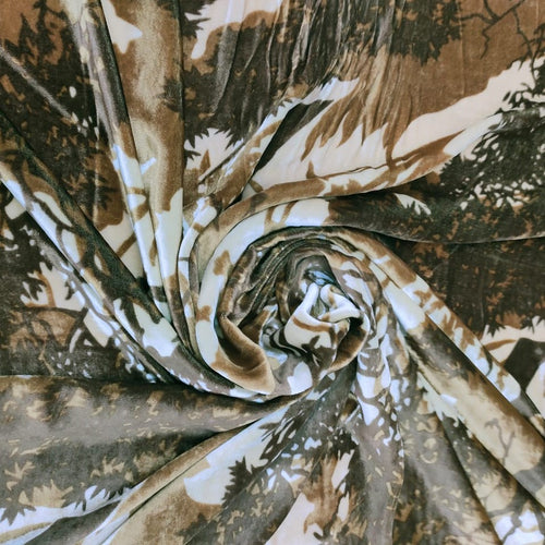 Black And Brown Printed Silk Velvet Brasso Fabric