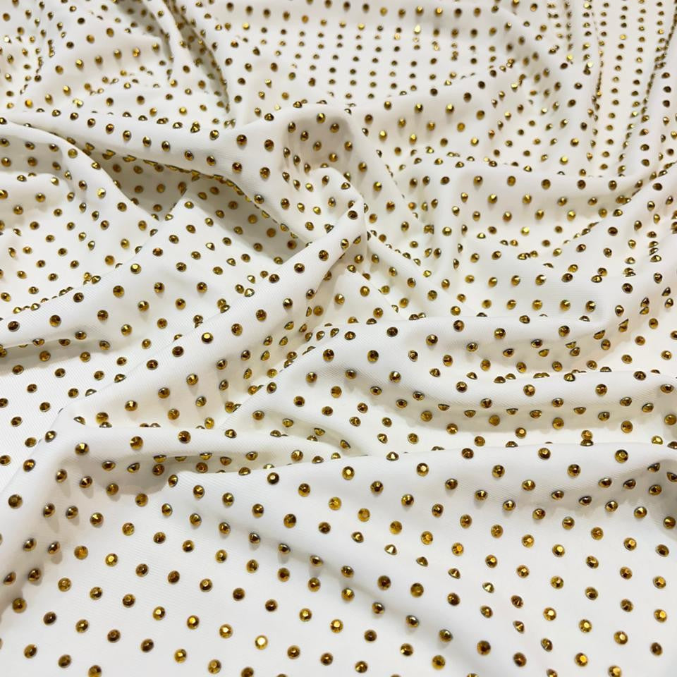 Gold On White Rhinestone Fabric