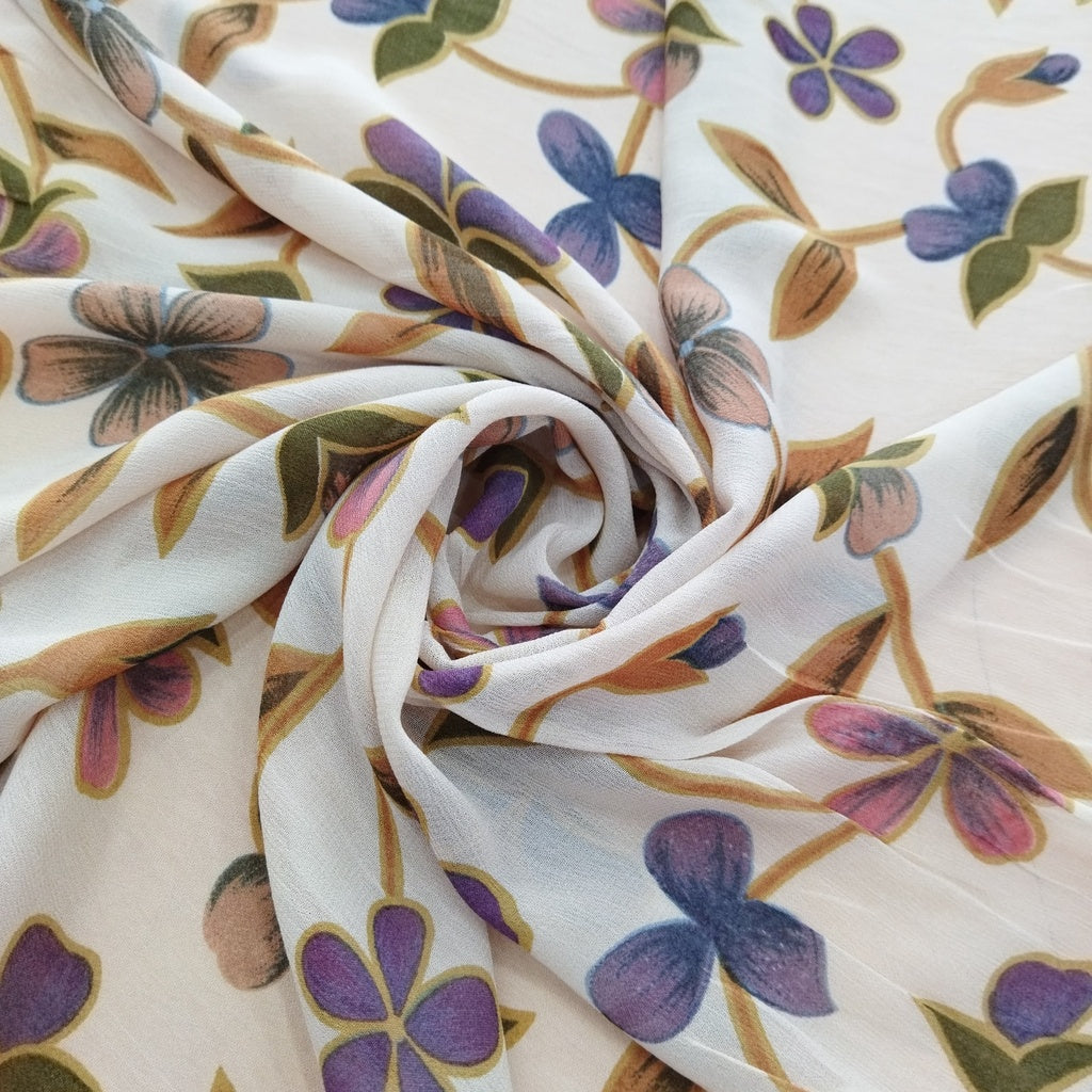 White Base Floral Print On Georgette