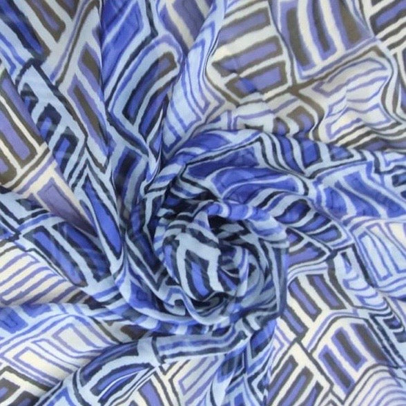 Blue Bricks Print On Silk Chiffon-SCPS230