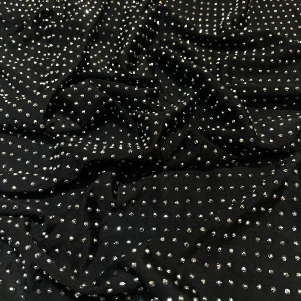 Black Silver Rhinestone Fabric