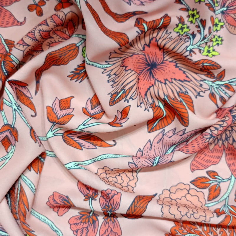 Peach Base Big Floral Print On Royal Georgette RGPB41