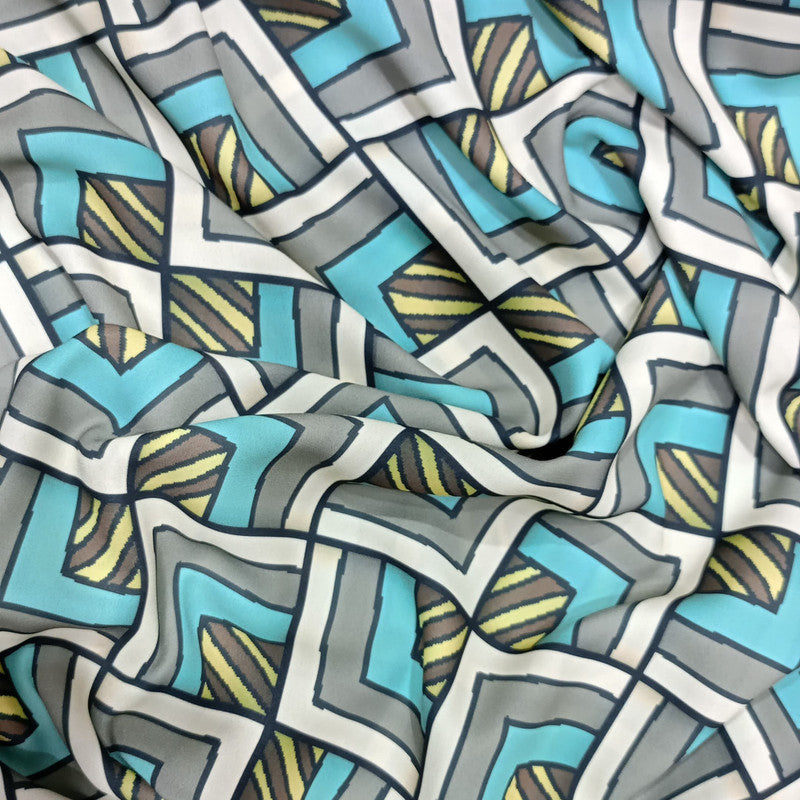 Grey & Blue Box Print On Royal Georgette RGPB23