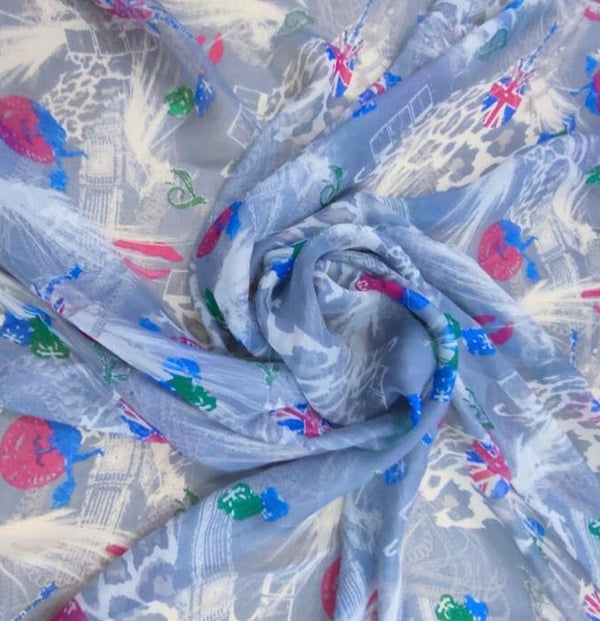 Cityscape(Blue)Print On Silk Chiffon-SCPS239