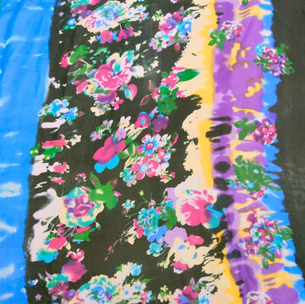 Border Flower Print On Silk Chiffon-SCPS122