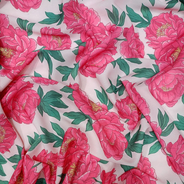 Rose Marigold Flower Print On Royal Georgette RGPA27