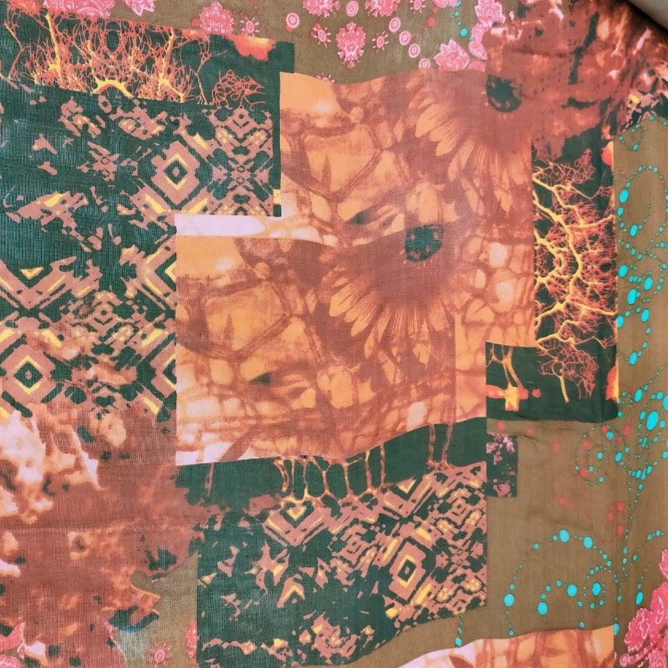 Red Aztech Print On Silk Chiffon-SCPS192