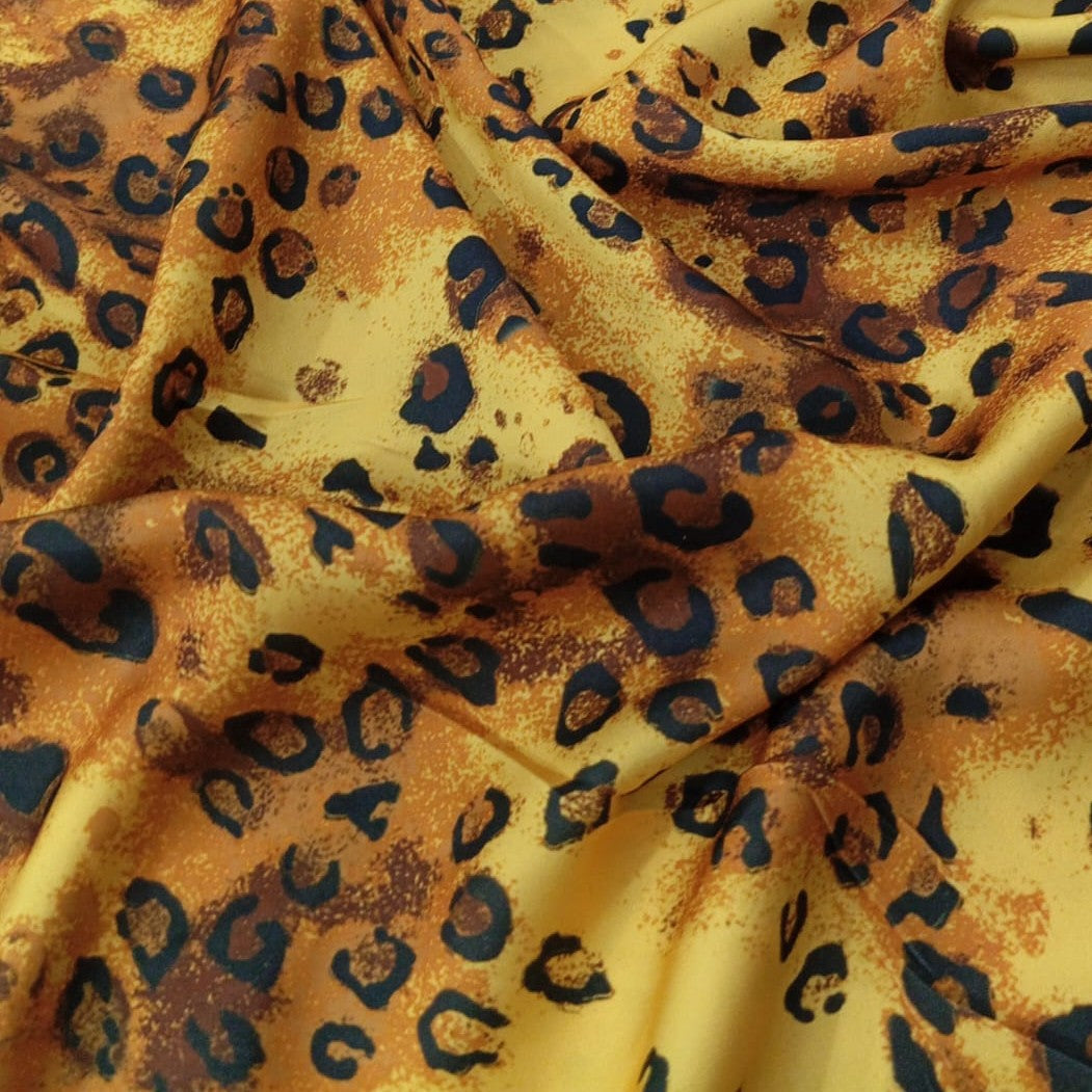 Chrome Satin Pezli With leopard skin Print Fabric-CSPB05