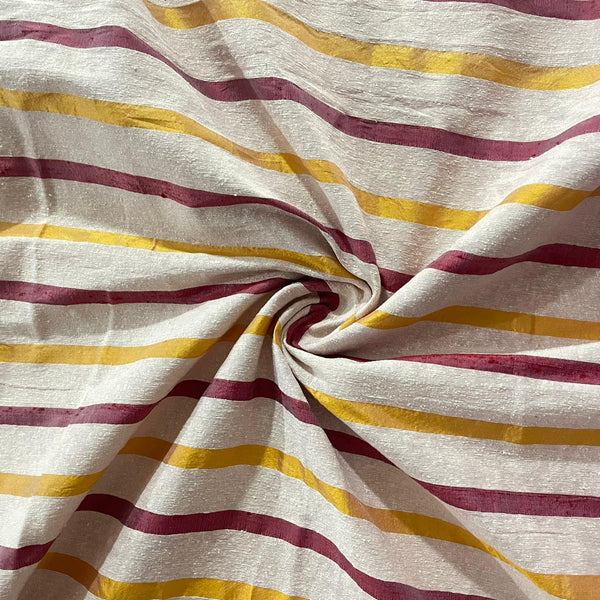 Raw Silk Dupion-White & Red & Yellow-Stripes