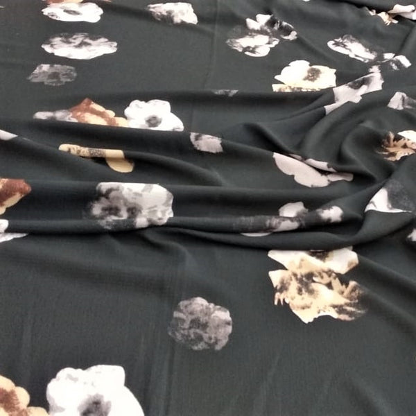 Black And Bloom Print On Snake Crepe-SCPS1