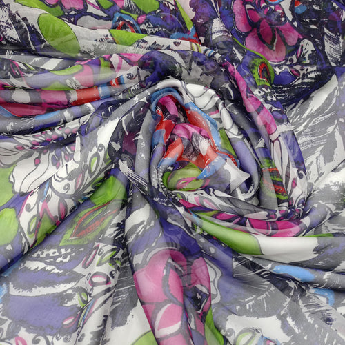 Big Flower Art Print On Silk Chiffon-SCPS276