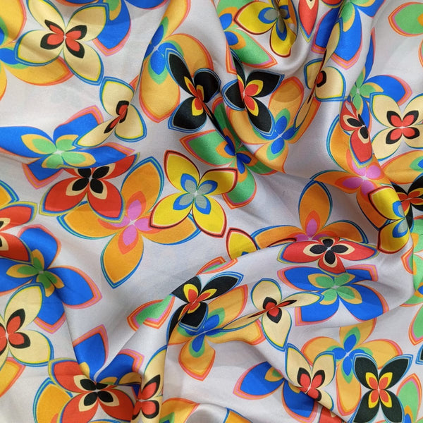 Abstract Flower Print On Korean Satin KSPB11