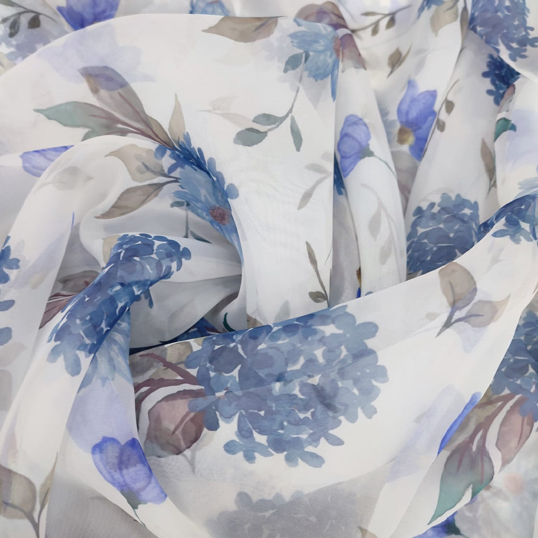White Base Floral Print On Organza-ORPA69