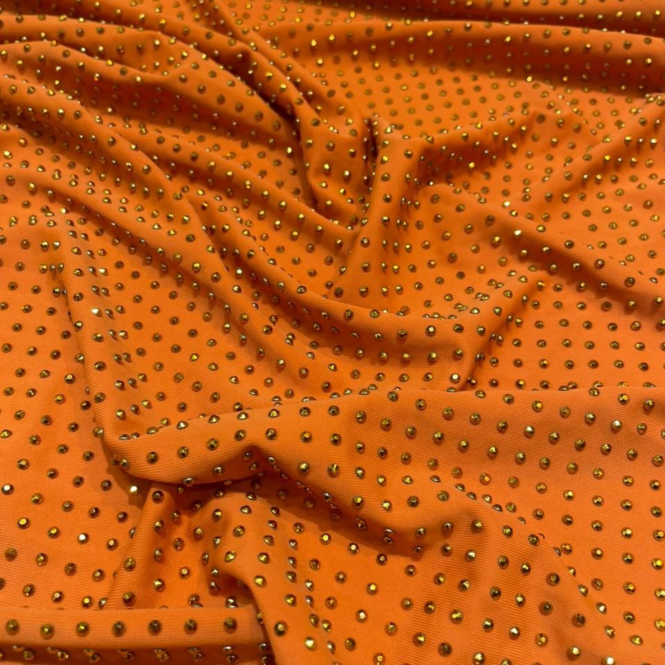 Gold On Orange Rhinestone Fabric
