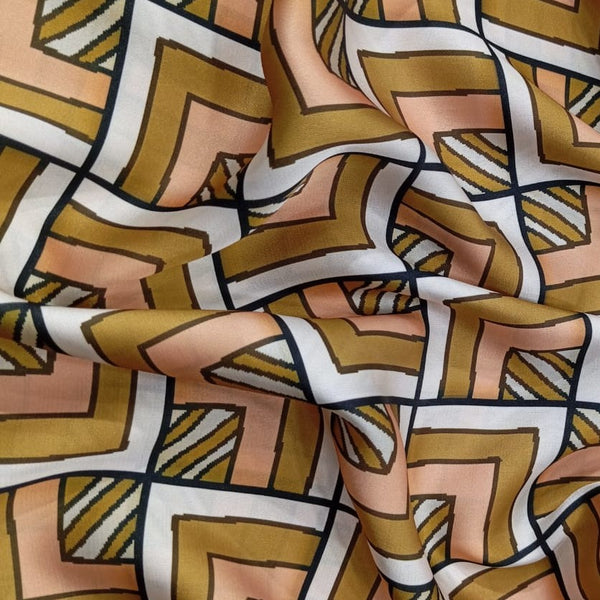 Brown Geometrical Box Print On Korean Satin KSPB71