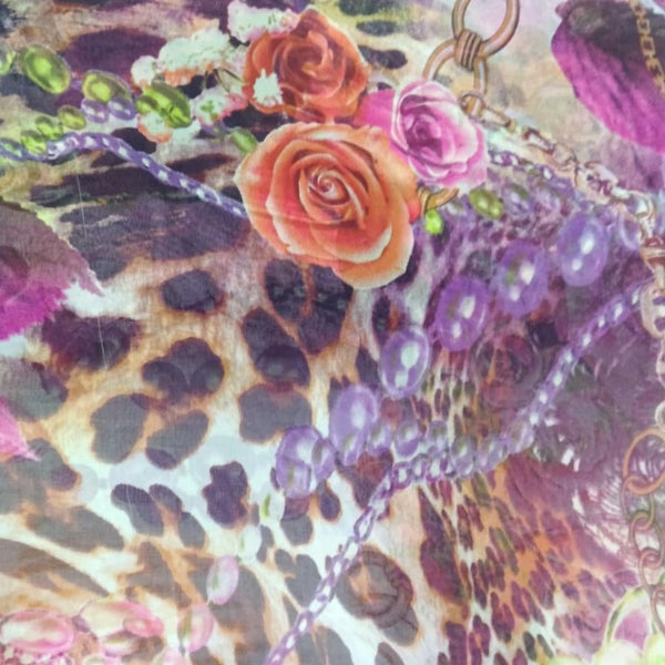 Voilet Leopard Print On Silk Chiffon-SCPS170