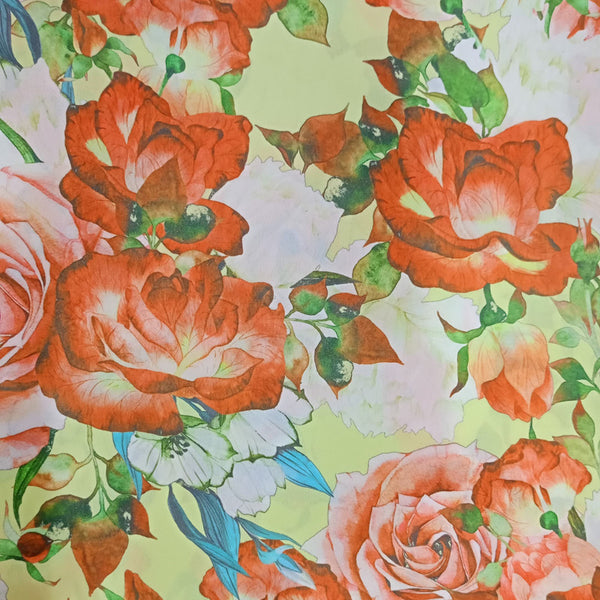Red Rose Garden Print On Royal Georgette RGPA33