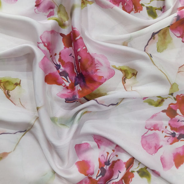 Red Orchird Print On Korean Satin-KSPA61