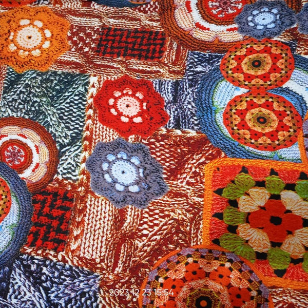 Orange Crochet Print On French Rayon-FRPS11