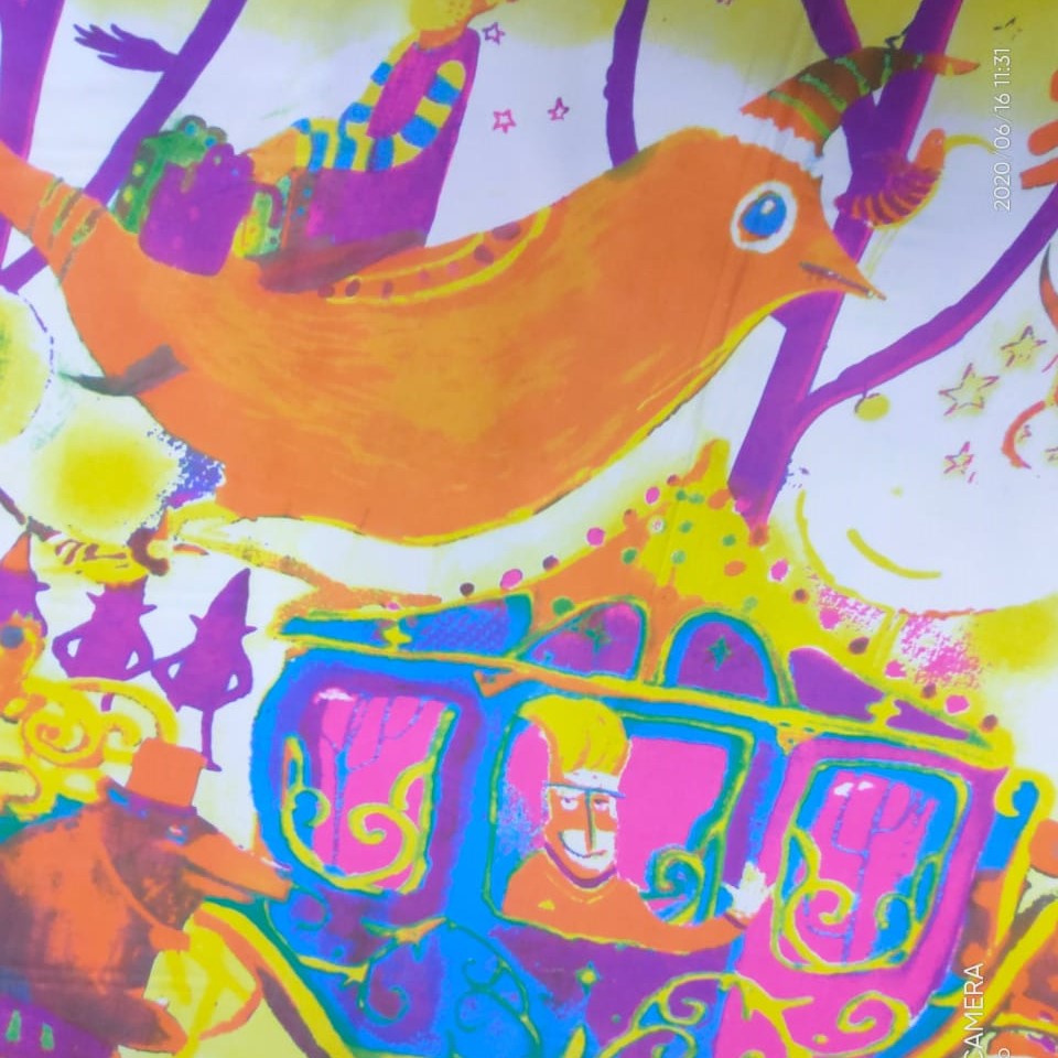 Orange Birds Print On Korean Satin KSPS80