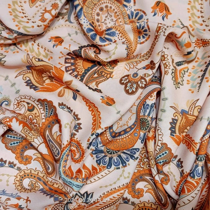 Golden Leaf Print On Royal Georgette RGPB14