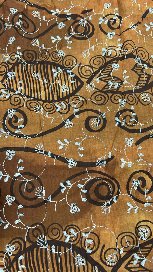 Yellow Cotton Schiffli Embroidery Print