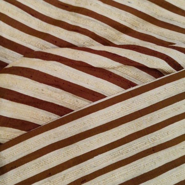 Raw Silk Dupion-Cream & Red-Stripes