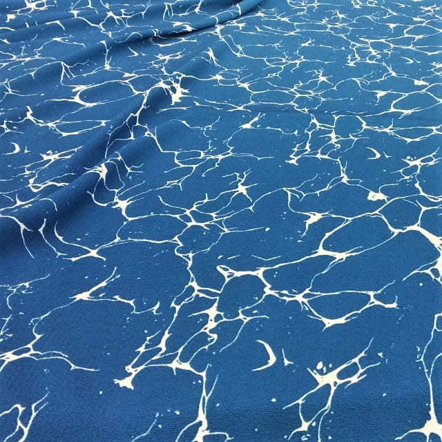 Blue And White Marble Print On Snake Crepe-SCPS7