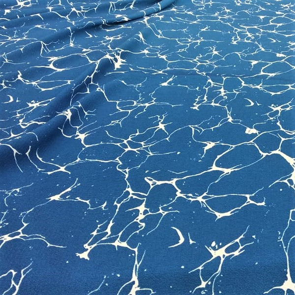 Blue And White Marble Print On Snake Crepe-SCPS7