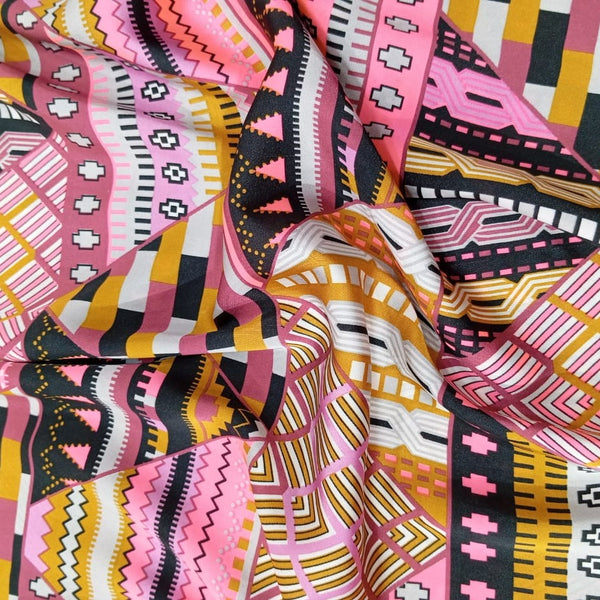 Neon Triangle Print On Korean Satin-KSPS78