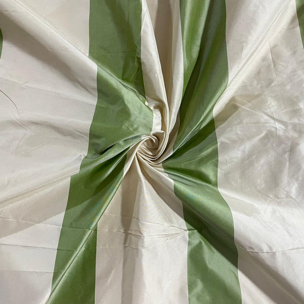 Silk Taffeta-Green & Cream-Stripes
