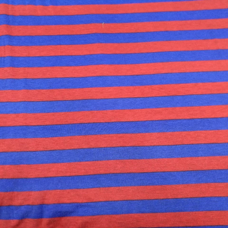 Stripes (Blue & Red) Print On Viscose Knitted VKPS12
