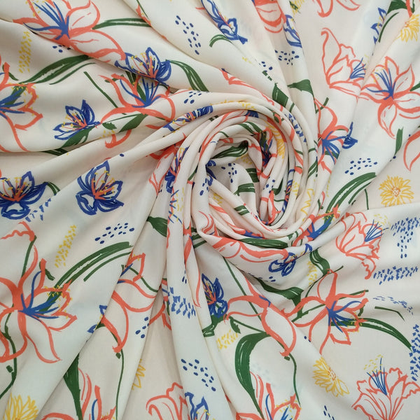 Hand Draw Floral Art Print On Royal Georgette RGPA19