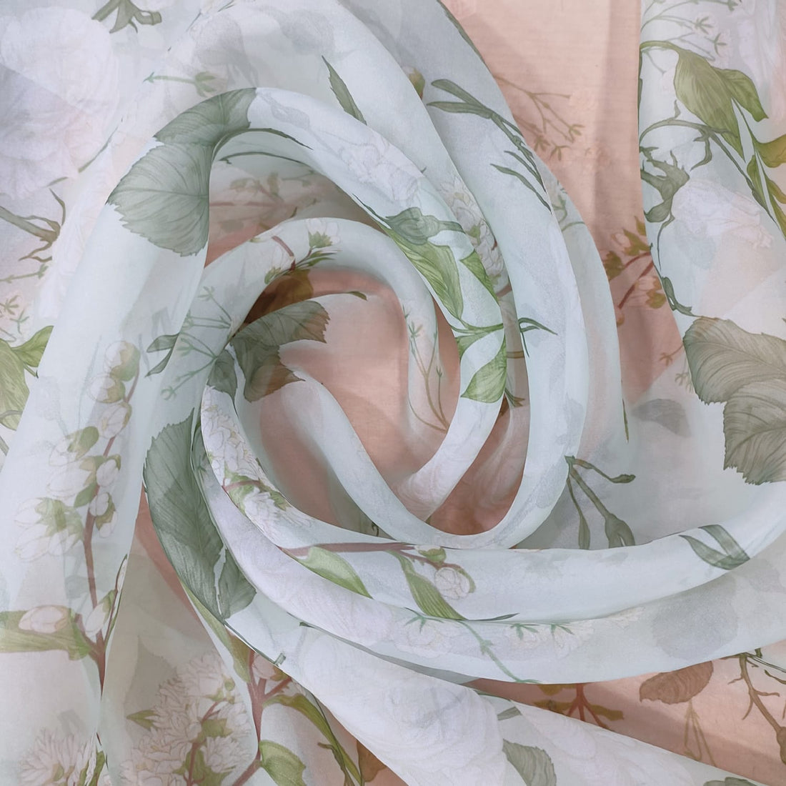 White Rose Floral Print On Organza-ORPA53