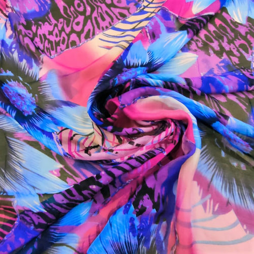 Big Flower Aztech Print On Silk Chiffon-SCPS112