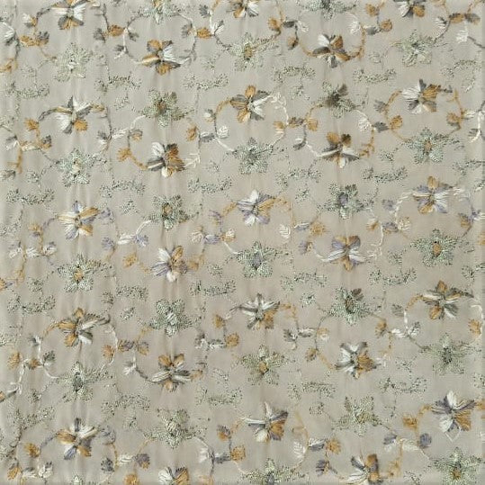Beige Georgette Floral Embroidered Fabric