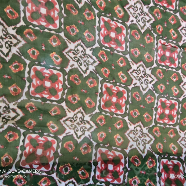 Ekat Green Base Print On Silk Chiffon SCPS146