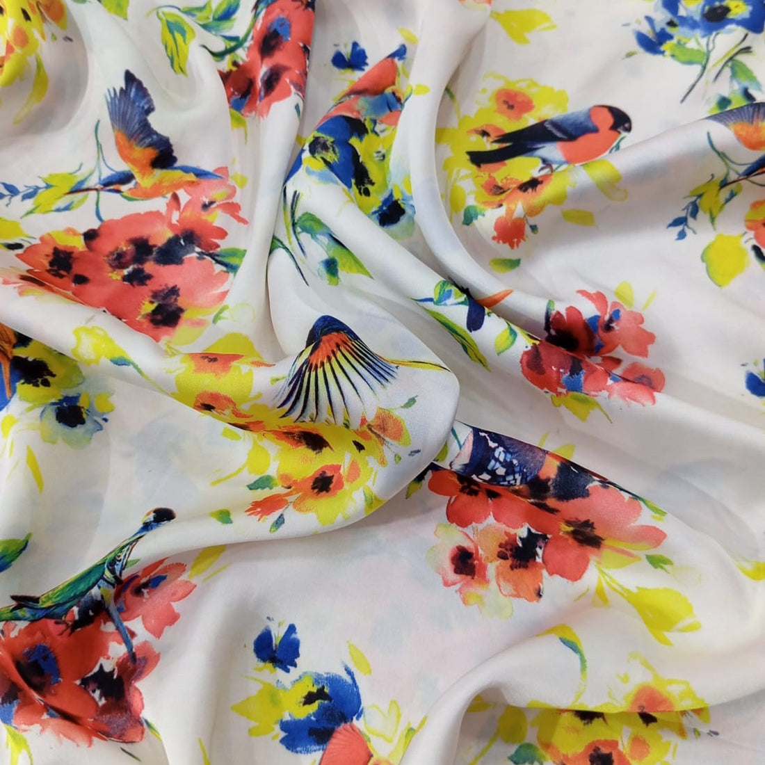 Multi Colour Flower Print On Habutai Satin HSPS91