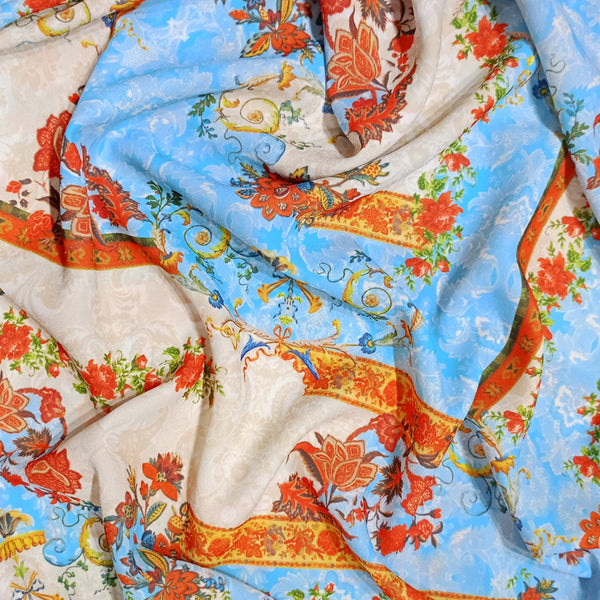 Wall Floral Print On Royal Georgette RGPB06