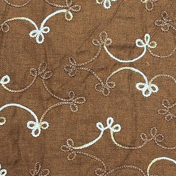 Brown Cotton Embroidered Fabric SFCS08