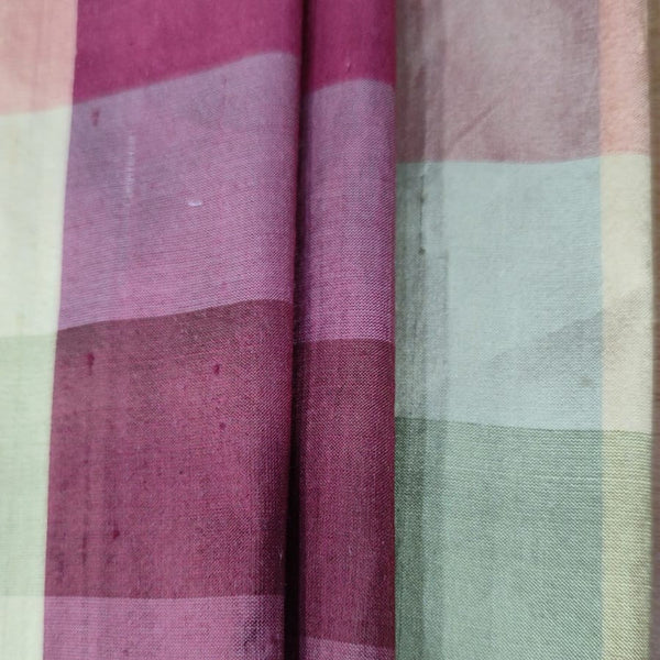 Dupion Silk -Voilet & Green Big Check