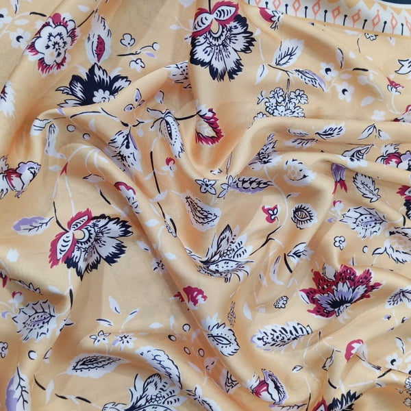 Bohemian Border Floral Print On korean Satin-KSPL04