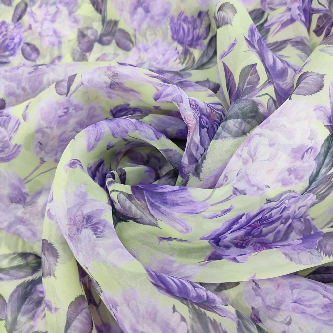 Purple Mariegold Floral Print On Organza-ORPA64